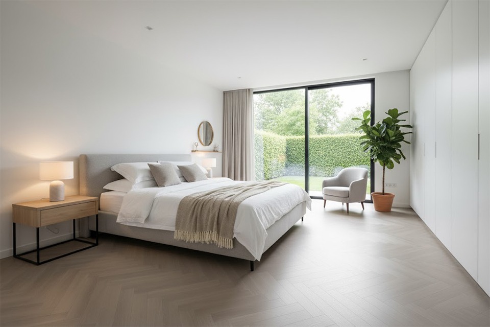 Supremo Rigid Core Herringbone Pure White With Built In Underlay