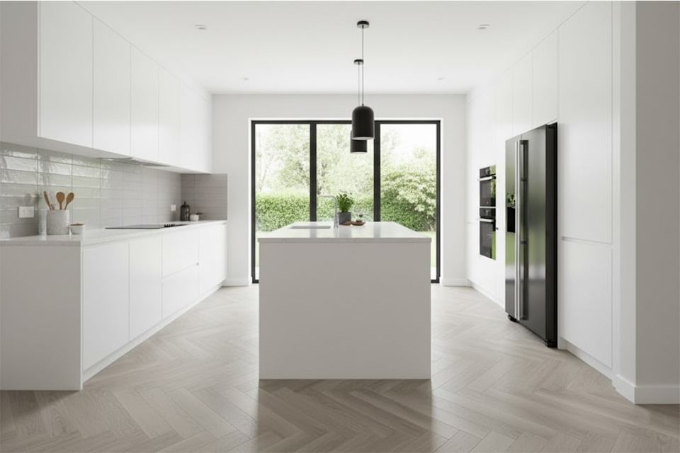 Supremo Rigid Core Herringbone Pure White With Built In Underlay